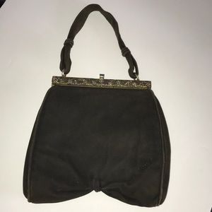 Vintage J Mas~Valencia, Spain~50s Black Suede Handbag~Purse~MCM~Madmen